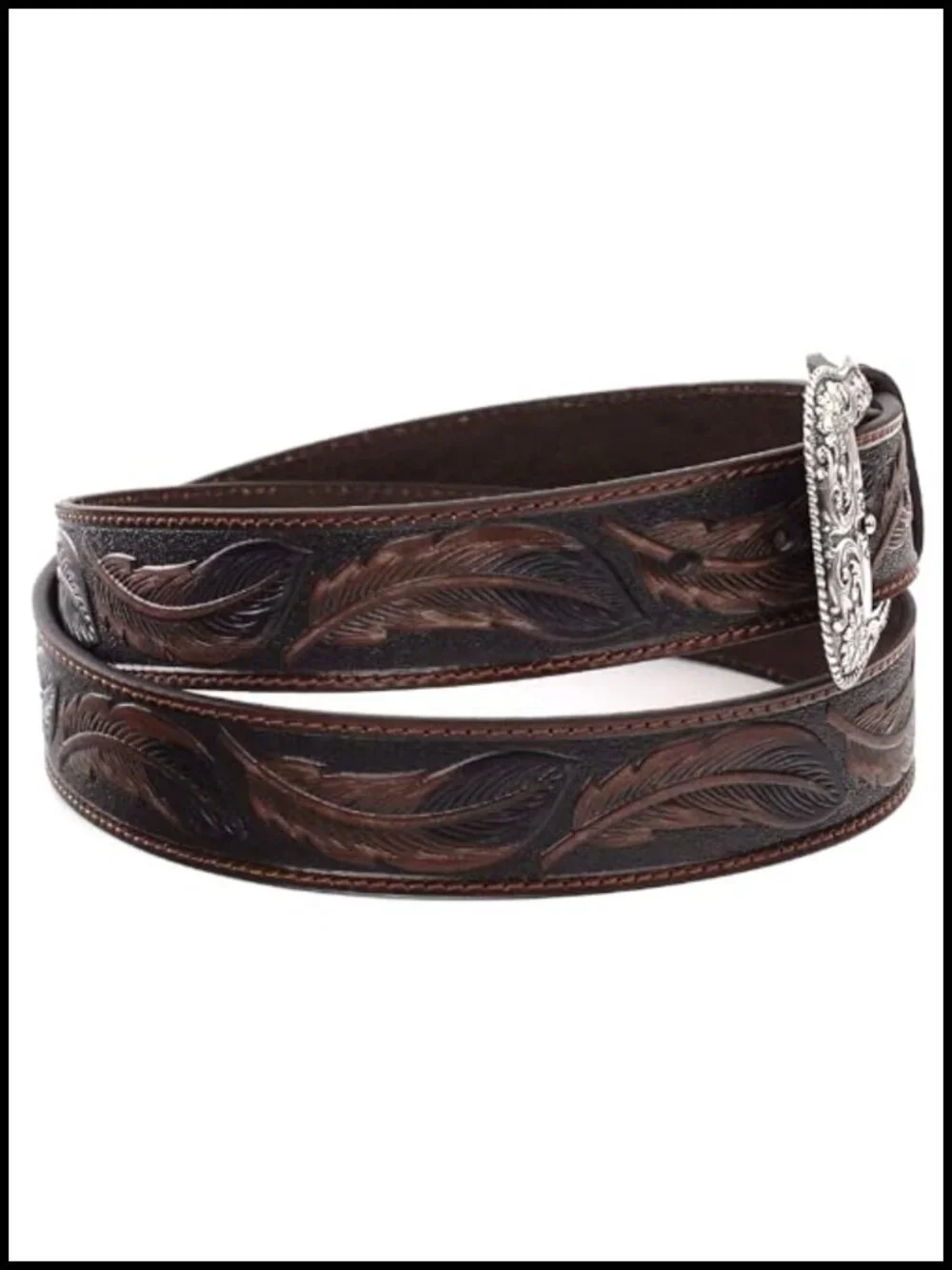 Genuine Leather Western Belt with Exchangeable Buckle